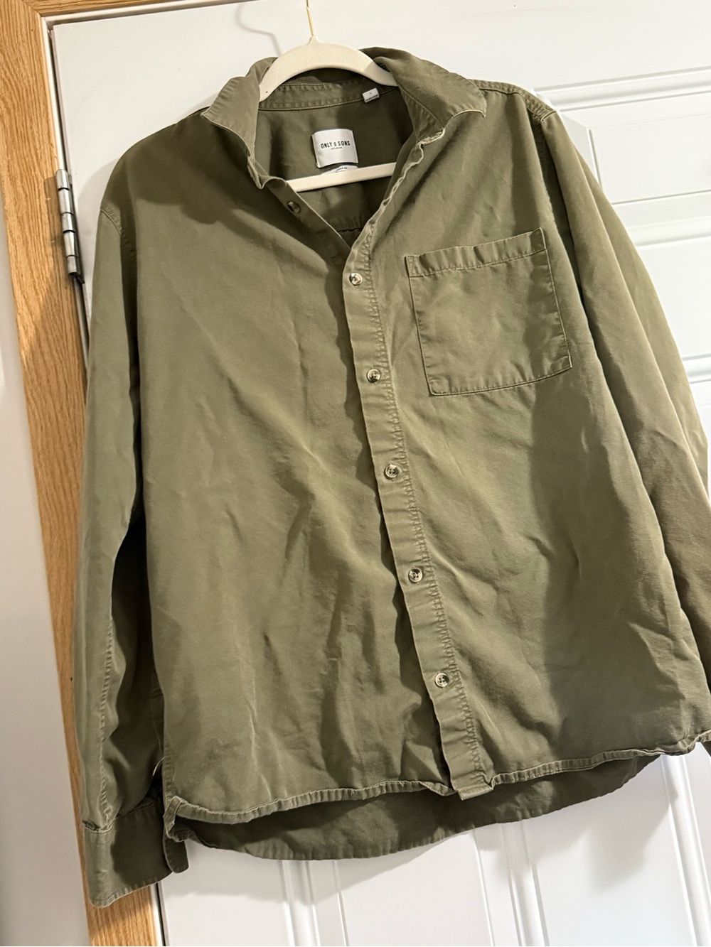 88. ONLY & SONS Olive Green Tencel Button-Up Shirt Jacket